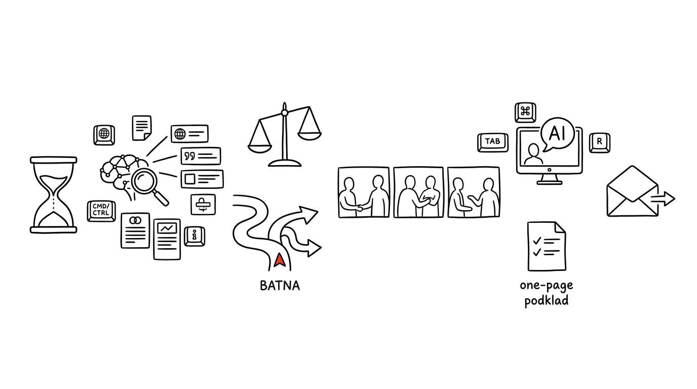 Illustration for: Prepping for a negotiation in twenty minutes: research, arguments, BATNA, and rehearsal