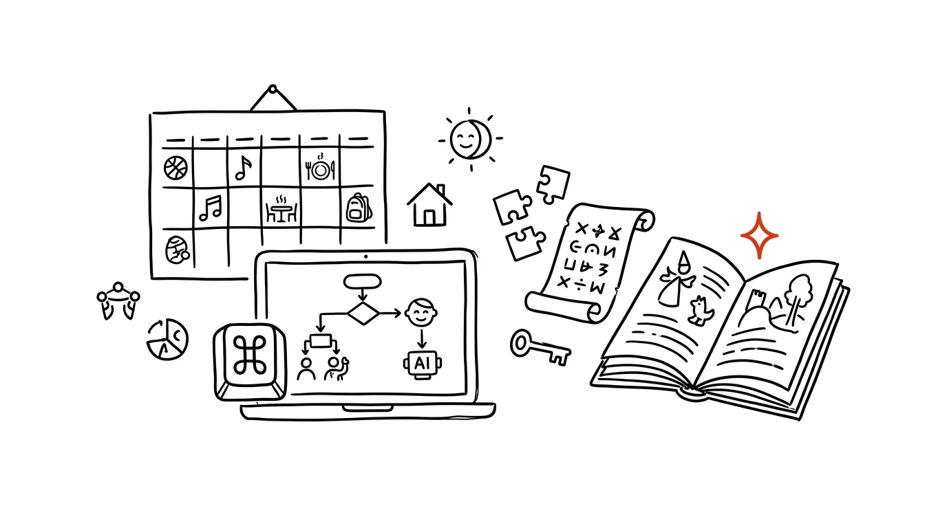 Illustration for: AI for families: a shared calendar, parenting, cipher scavenger hunts, and bedtime stories on demand