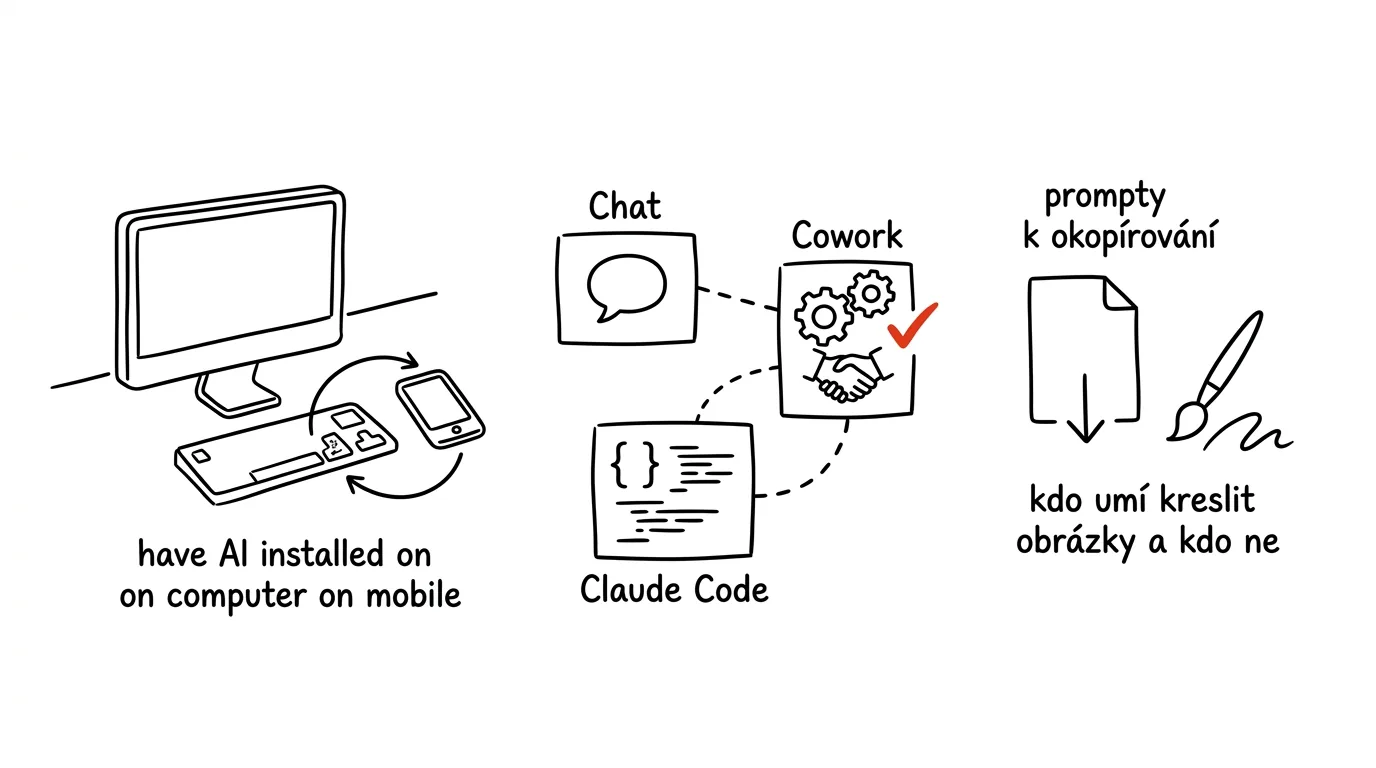 Illustration for: AI for complete beginners: what to install on your computer and phone, and the difference between chat, Cowork, and Claude Code