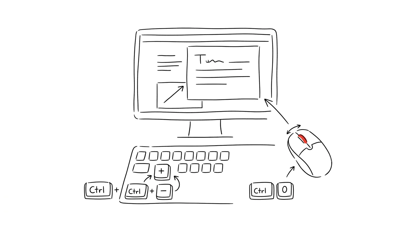 Illustration for: Zoom the page: Ctrl+plus, minus, and zero