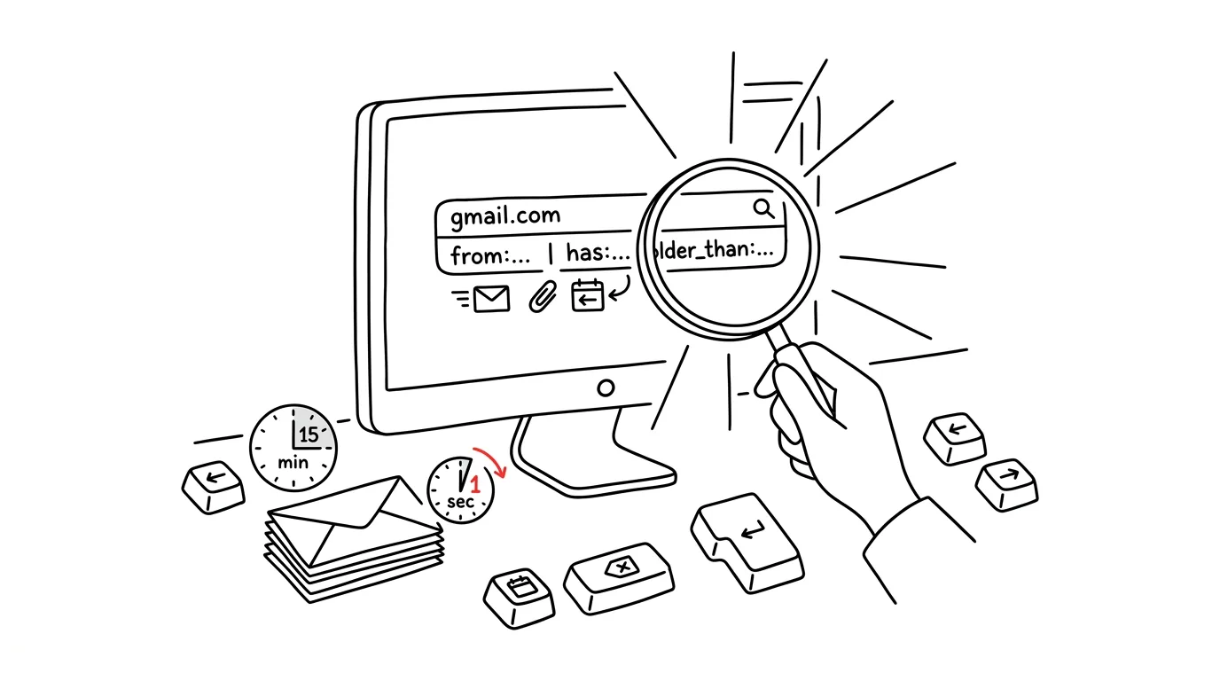 Illustration for: Search Gmail like a pro: from:, has:attachment, older_than: