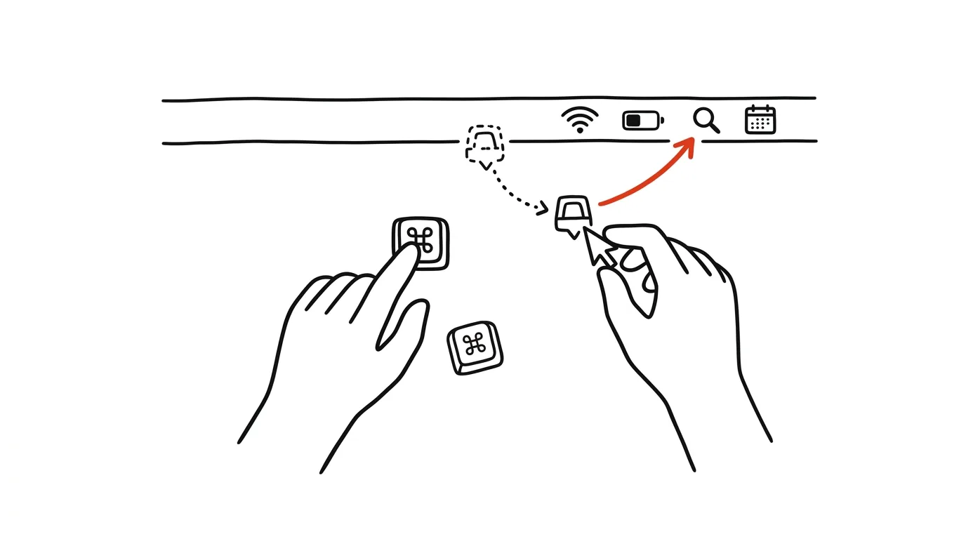 Illustration for: Organize your menu bar: Cmd+drag moves icons
