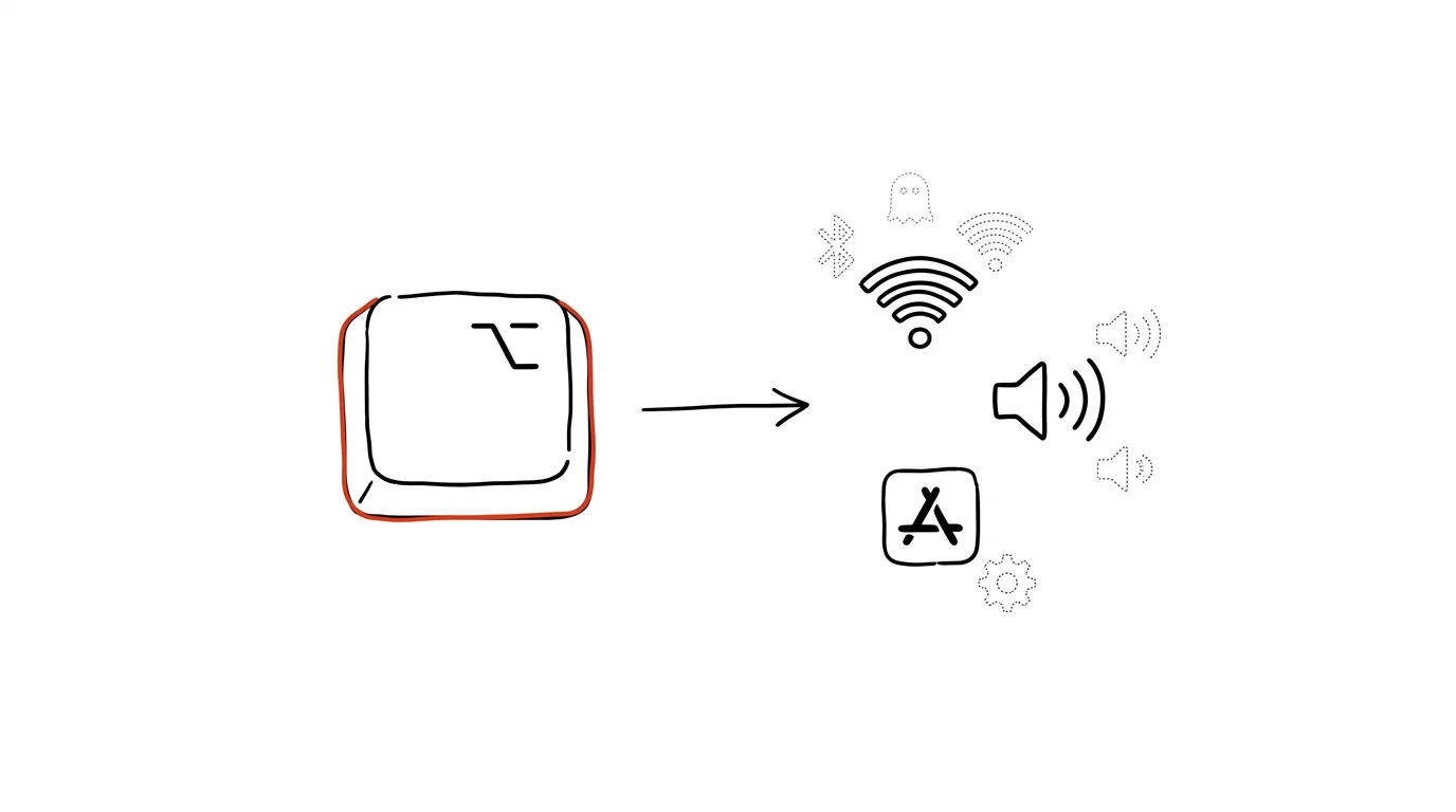 Illustration for: The Option key unlocks hidden options in menus