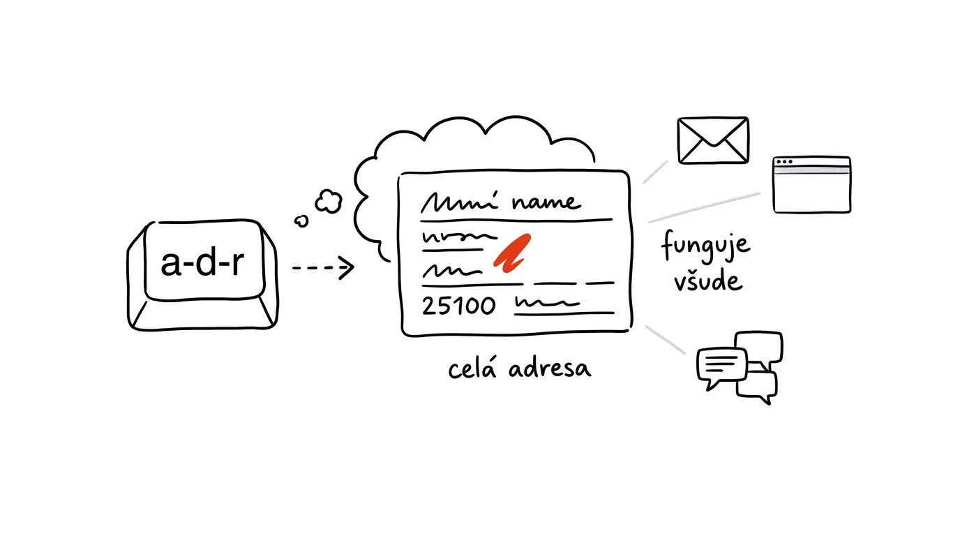 Illustration for: Text replacement: type “addr” and the whole address pops out