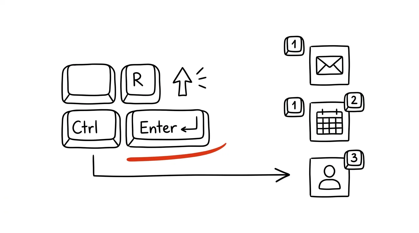 Illustration for: Essential Outlook shortcuts: reply, send, switch modules