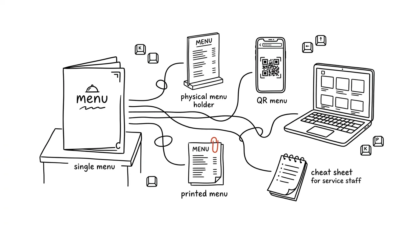 Illustration for: A restaurant as a system: one menu that everything else is derived from
