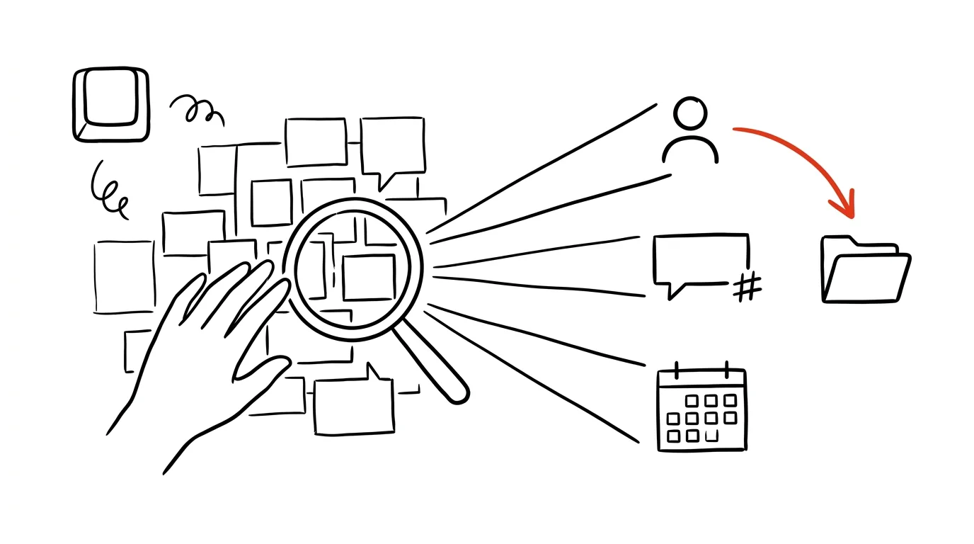 Illustration for: Slack search: from:, in:, before: