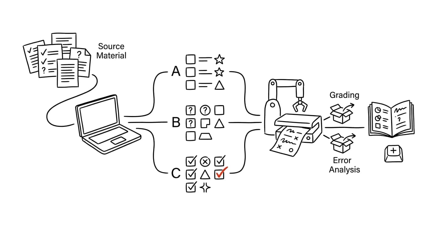 Illustration for: Tests and quizzes with AI: creation, versions, grading