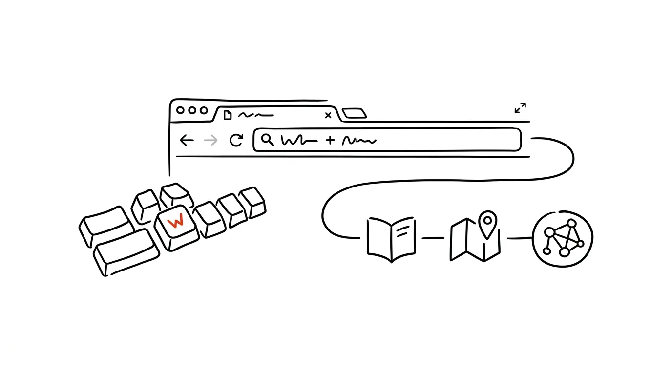 Illustration for: Custom search shortcuts: “w query” searches Wikipedia