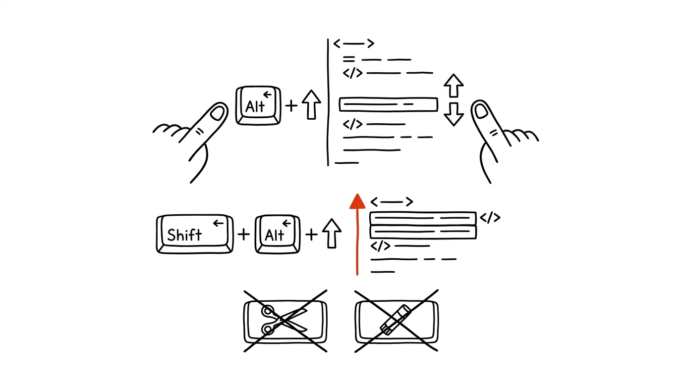Illustration for: Alt+arrows: move lines of code instead of cutting and pasting