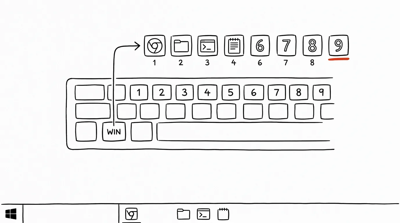 Illustration for: Win + 1 through 9: apps at a single keypress