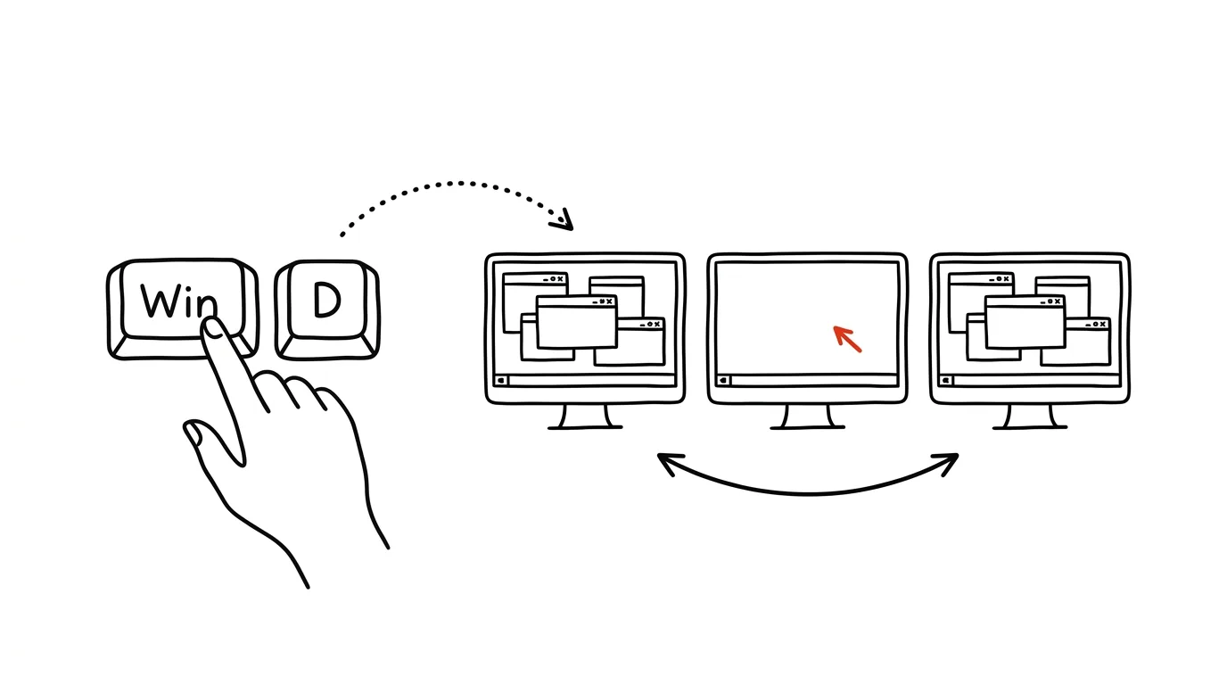 Illustration for: Win + D: instant screen cleanup